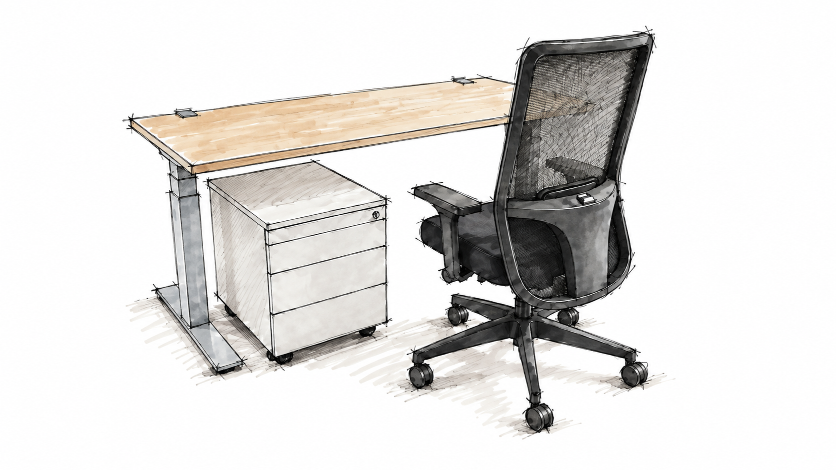 Set - Sitzstehtisch - Bürostuhl - Rollcontainer