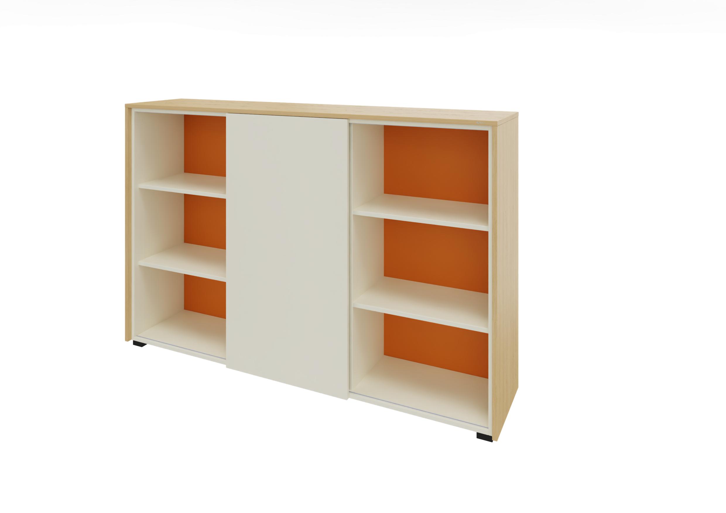 OKA ModulLine Schiebetürenschrank, weiß mit orangener Rückwand